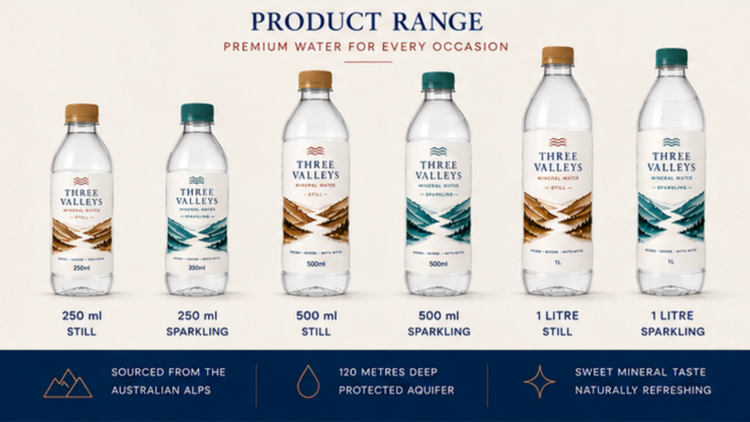 PET Range page design for Three Valleys Mineral Water