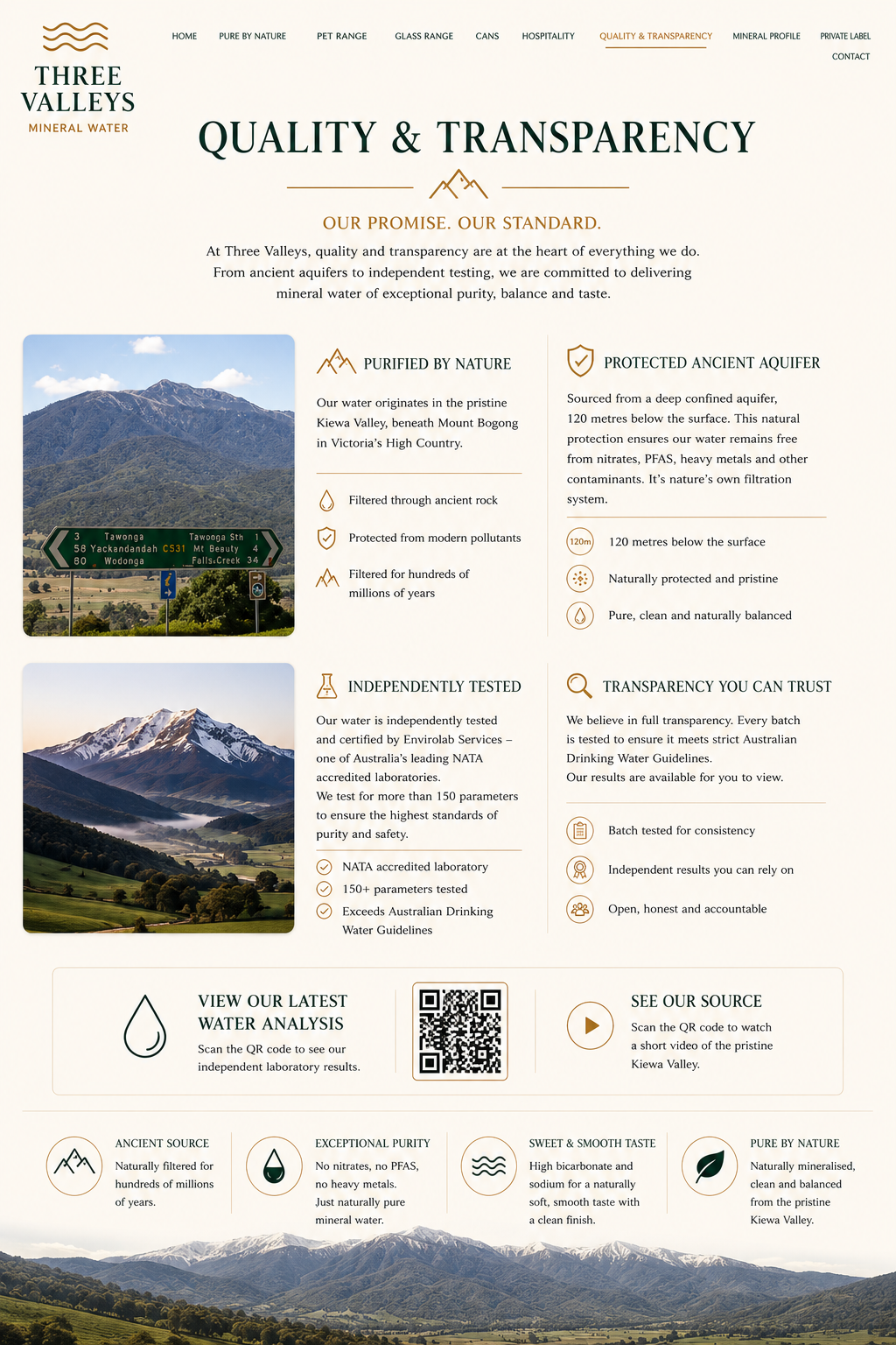 Contact page design for Three Valleys Mineral Water
